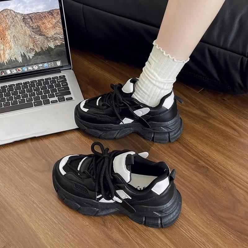 Women Trendy Color-blocked Brand Design Thick-soled Sneakers New Fashion Lace-up Mesh Breathable Tennis Shoes Mujer Zapatos