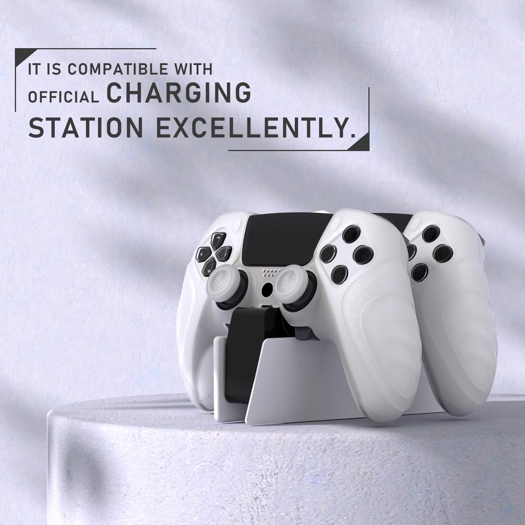 PlayVital silicone cover case for PS5 Edge soft rubber protector skin for PS5 Edge wireless includes thumb grip Edition Clear non-slip controller,