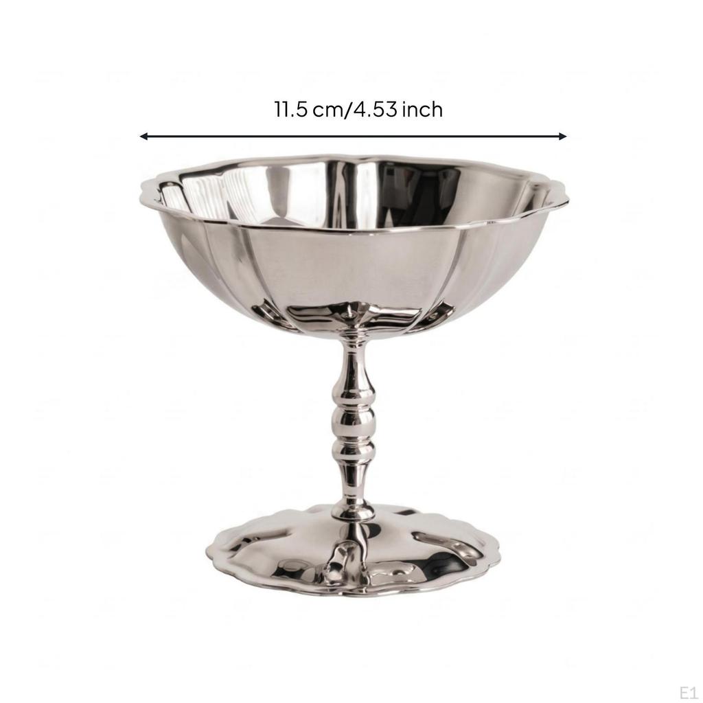 Stemmed Dessert Cup Mirror Polished Stainless Steel Fluted Edge Tableware for Table