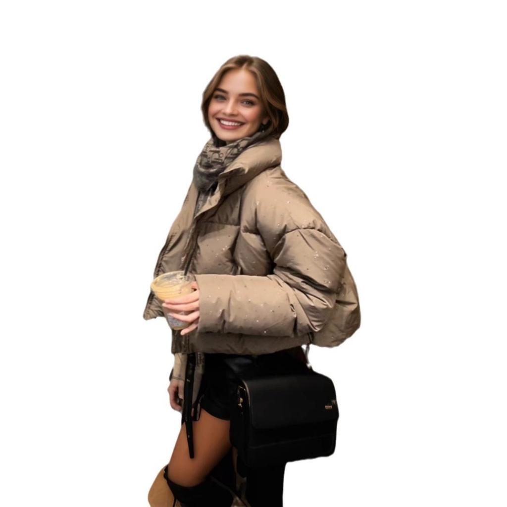 Down and cotton jacket women's 2025 new winter padded jacket high-end gypsophila hot diamond thickened cotton jacket