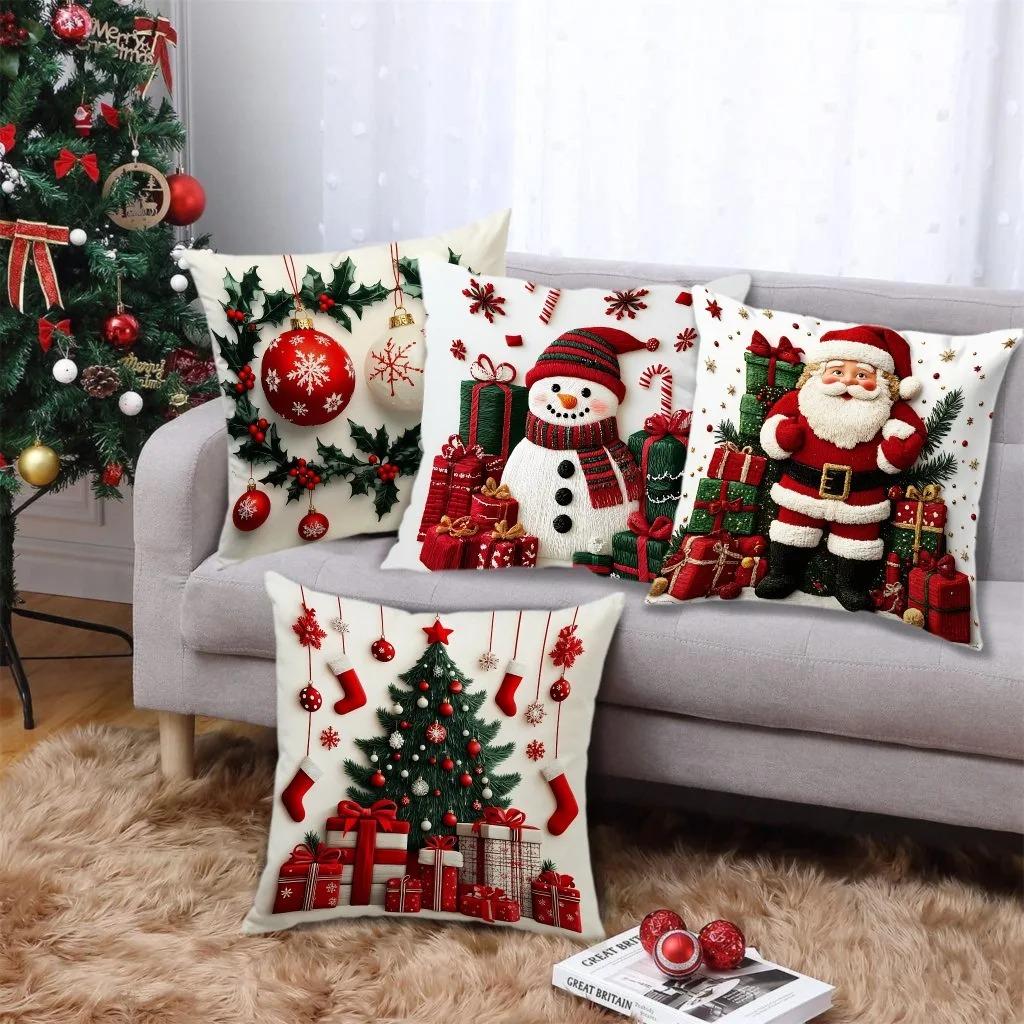 1Pc Comfortable And Soft Cartoon Snowman Printed Sofa Pillowcase Living Room Home Office Decoration Protective Cover Christmas