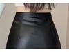 Women's Black PU Leather A-Line Midi Skirt with Slit - High Waist, Sexy Bodycon for Autumn