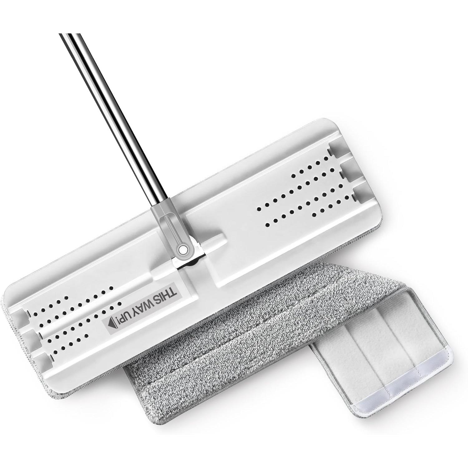 Flat Mop, Microfiber Mops for Floor Cleaning and Wall Cleaner, 50 Mop Handle with Flexible 13 Flat Head with a Microfiber Mop Pad - White белый