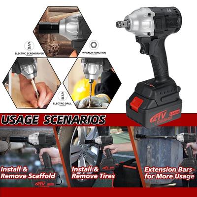 18V 520NM Cordless Brushless Electric Impact Wrench Rechargeable Wrench Compatible with Battery Electric Wrench