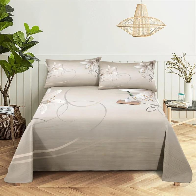 Beautiful Flower Digital Printing Polyester Bed Flat Sheet With Pillowcase Print Bedding Set