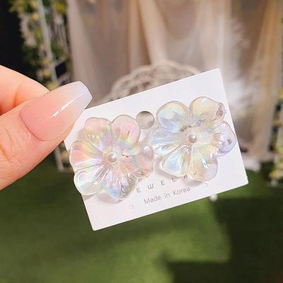 Bemir Flower Women's Beaded Pearl Transparent Aurora Acrylic Earrings