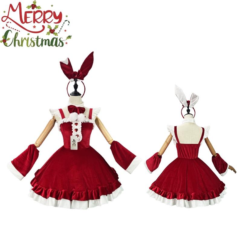 5xl Women's Breathable Polyester Christmas Sexy Maid Outfit Cosplay Bow Lolita