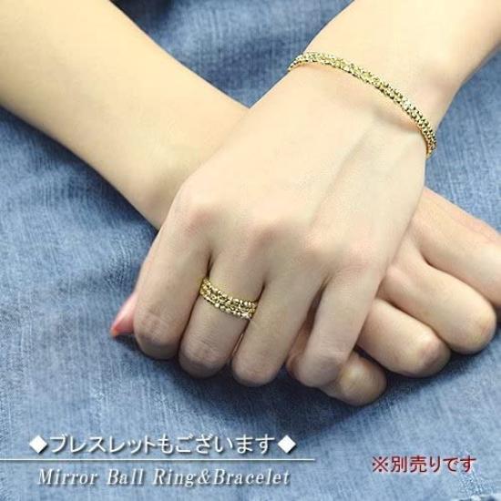 18K Yellow Gold Mirror Ball One Size Fits Shape Memory Bi44 [Four-Leaf Clover] Ring, 3-Row, Most, Coil, Women's