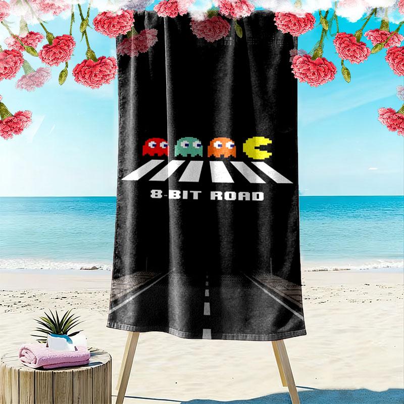 Pac-Man Print Beach Towel, Large Soft Quick Dry Towel for Beach Camping Swimming