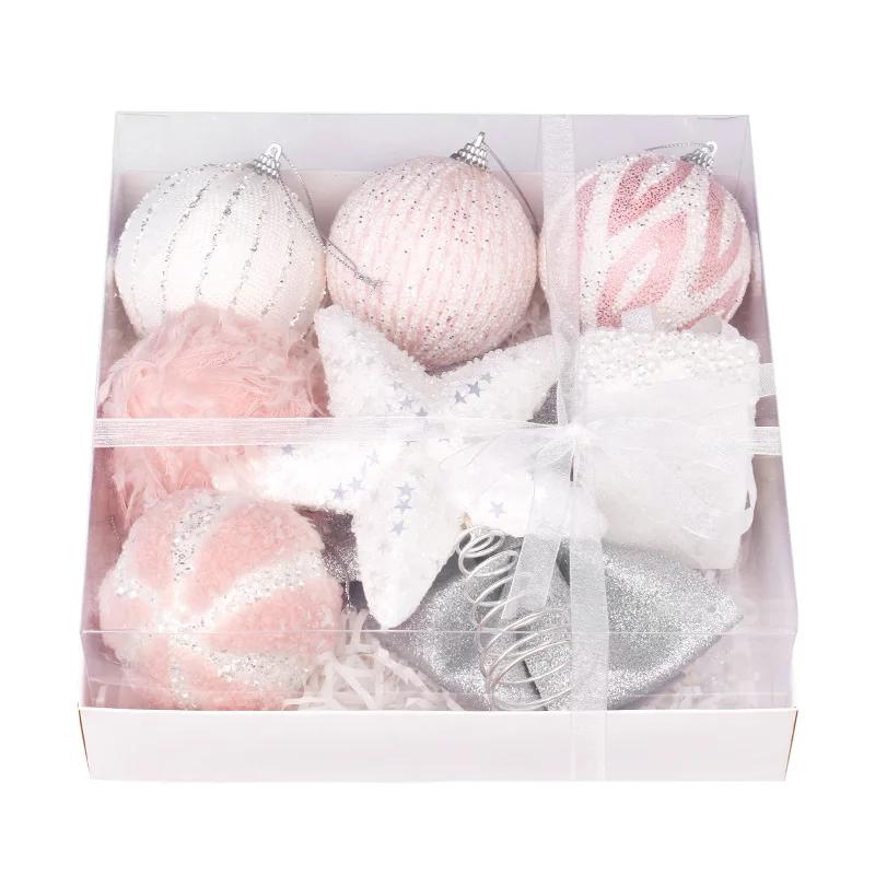 18PCS Ins Pink Boutique Foam Christmas Ball Tree Top Star Set Christmas Decoration Atmosphere Jewelry Christmas Tree Pendant