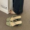 French niche thick heel cool slippers outside fairy shoes in the summer of 2025 new thin strap middle heel with skirt sandals