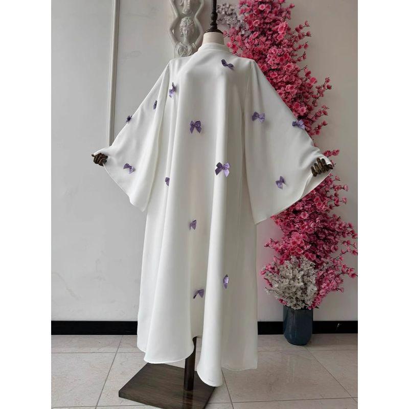 

Новое Ближневосточное Арабское Модное Платье-Халат с Бантом Свободного Кроя Платье-Халат Свободного Кроя с Бантом White purple Bows All yards