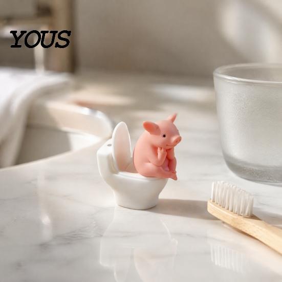Cute Toilet Sitting Doll Miniature Animal on Figurine, Mini Small Frog /Duck/ Pig Statue, Funny Fun Gifts for Bathroom Lovers Decor, Desk Ornament