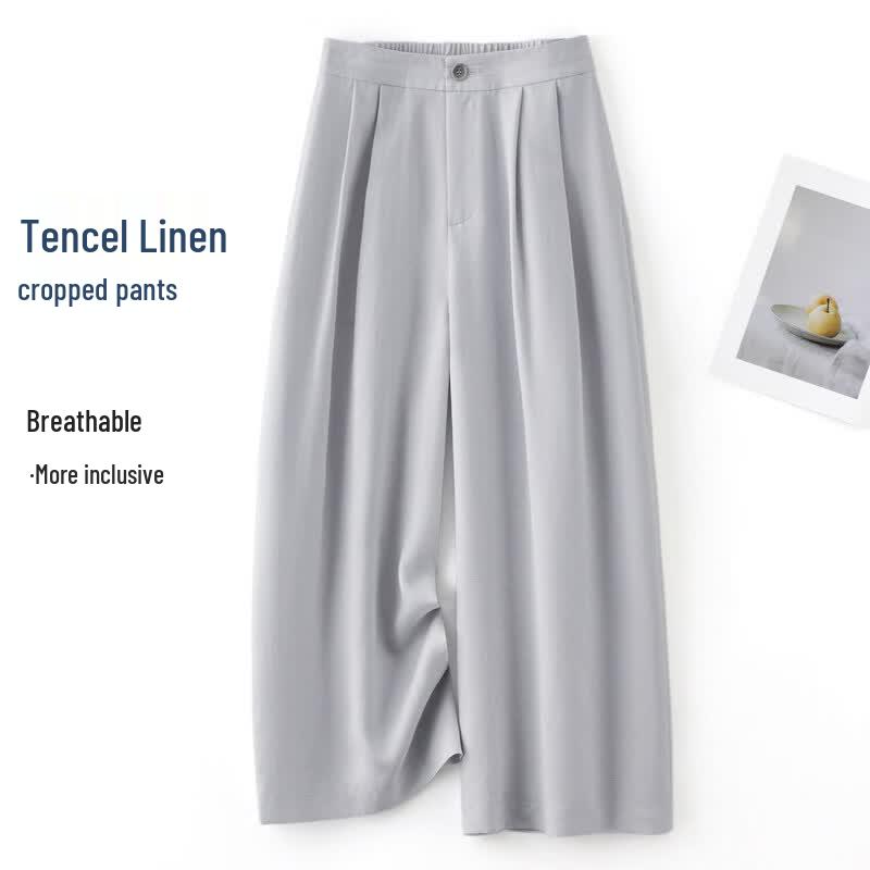 IHIMI Women s Lyocell Linen Blend Cropped Wide-Leg Pants S