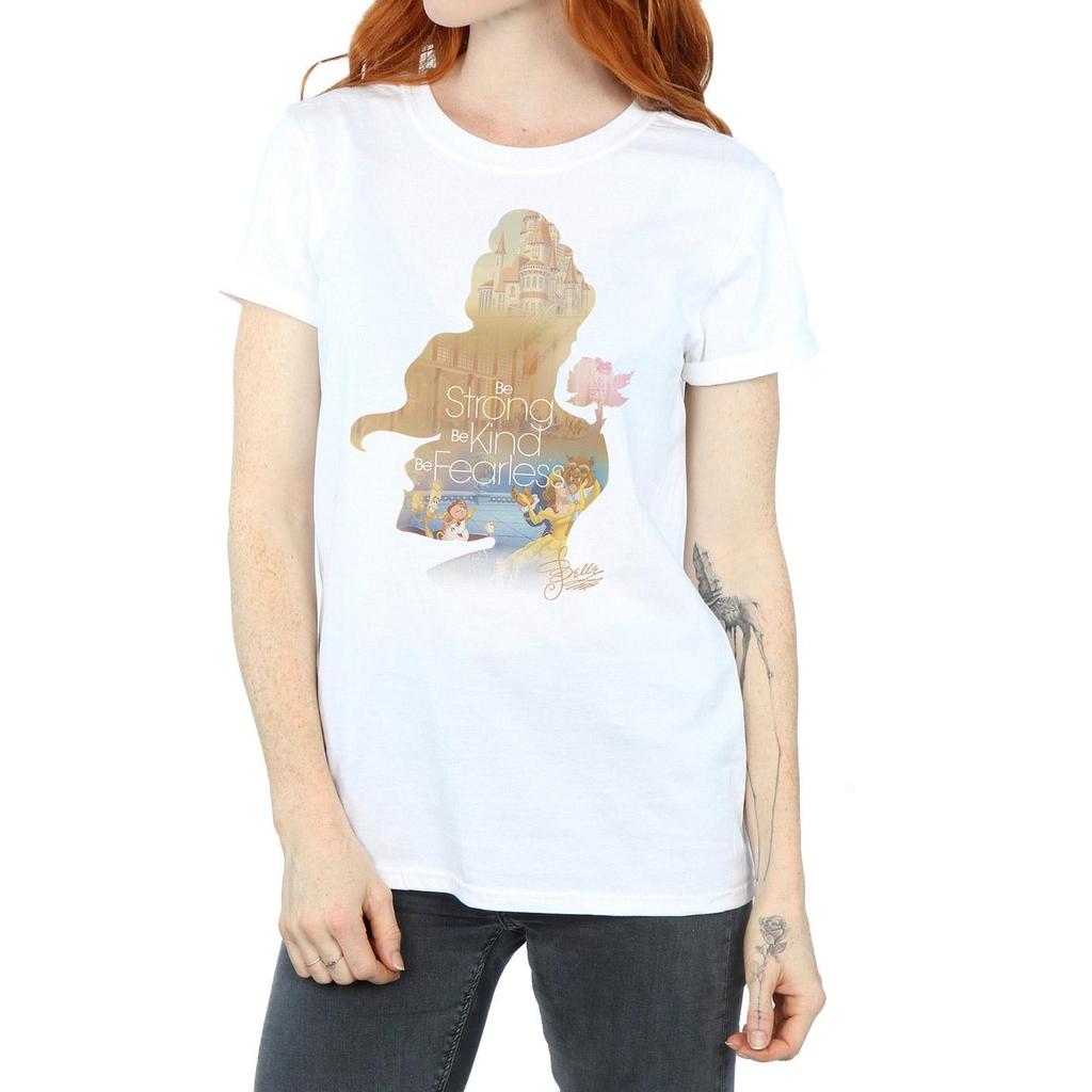 Disney Princess Womens/Ladies Belle Filled Silhouette Cotton Boyfriend T-Shirt