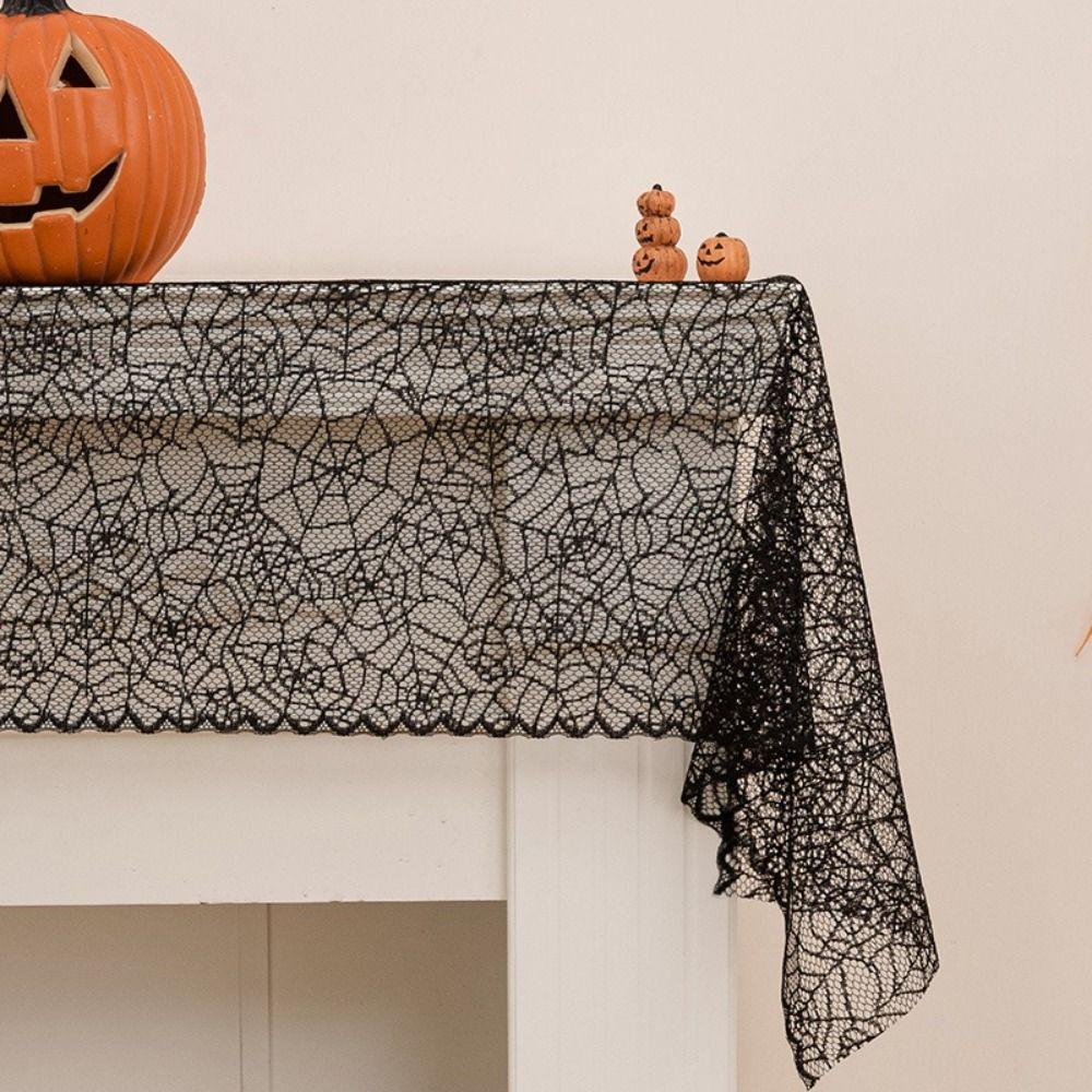 Black Color Halloween Table Runner Long Length Lace Material Spider Web Table Runner Gothic Style Hollow Out Table Runner