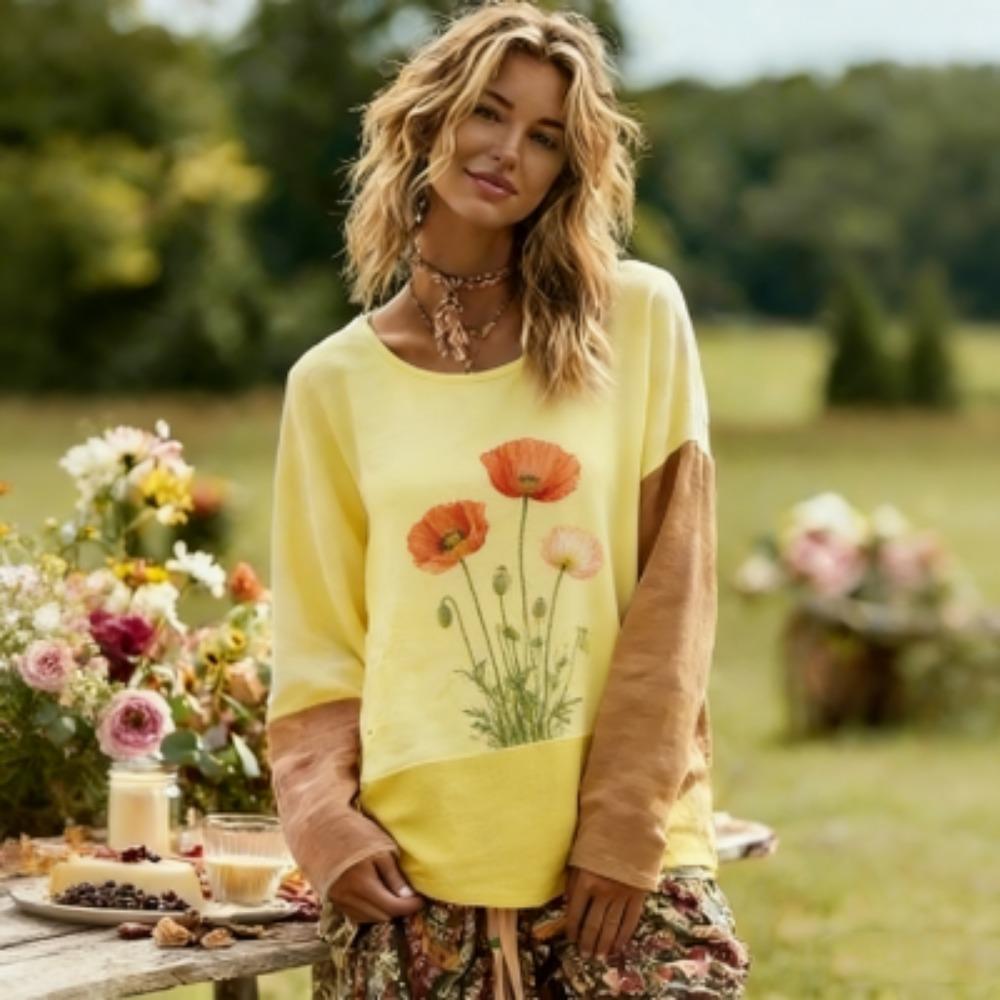 Stile Europa America Stampa Floreale T-shirt da Donna Top Moda Street Donna Manica Lunga Abbigliamento Outdoor Casual Maglietta Felpa