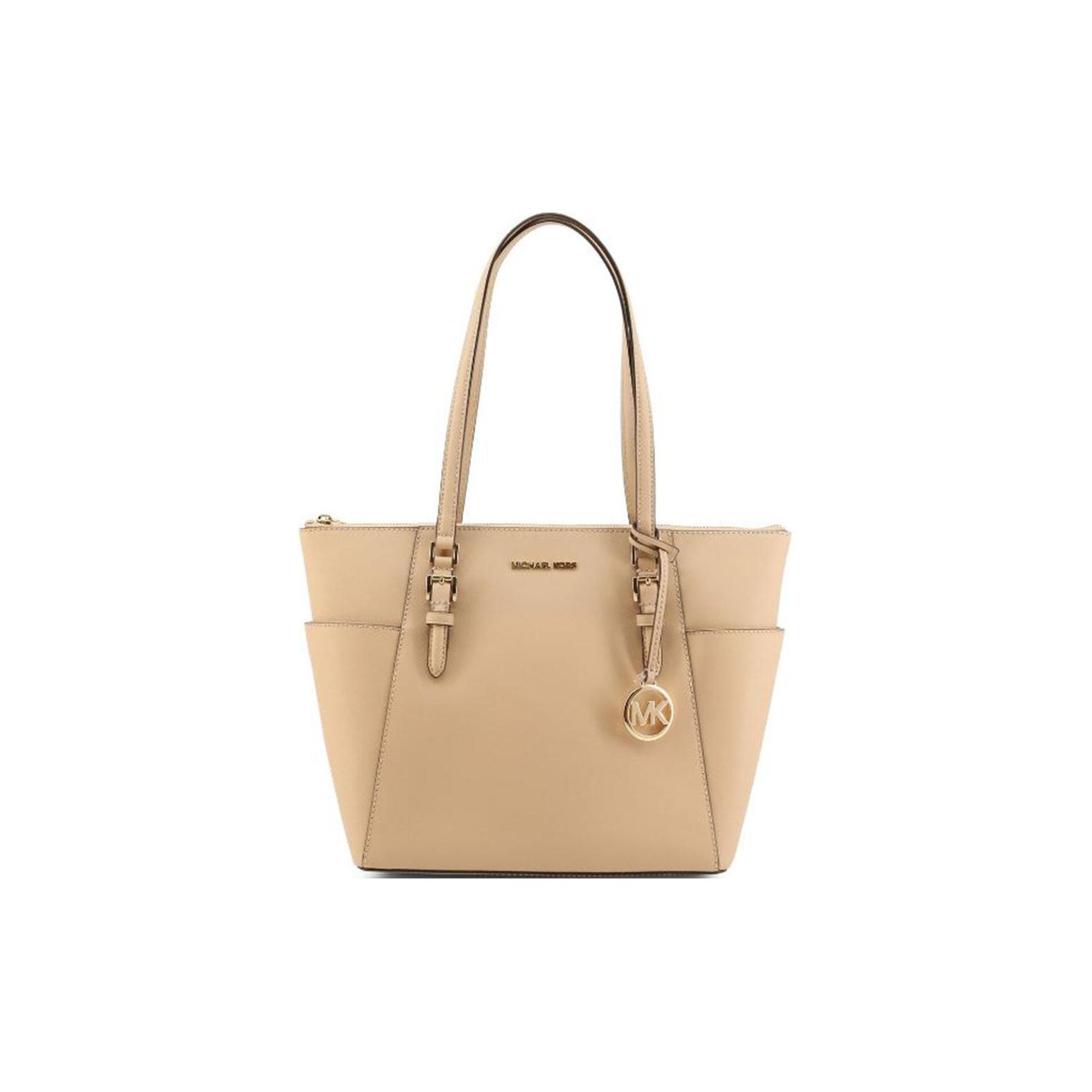 

Michael Kors Mk Charlotte Logo Zip Closure Saffiano Leather Tote Bag Women tote Beige 35T0GCFT7L-CAMEL Basic Set (Bag+Dust Bag)