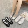 Spring and summer 2025 new silver one-word strap Mary Jane shoes women's round head light mouth soft sole small leather shoes flat sole single