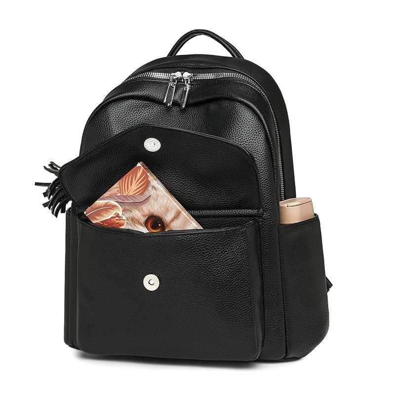 Plecak z frędzlami Plecak damski z miękkiej skóry Torba szkolna dla studenta