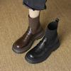 Krazing Pot Microfiber Autumn Winter Shoes Thick High Heels Flat Platform Size 43 Motorcycle Boots Knitwear Ankle Boots