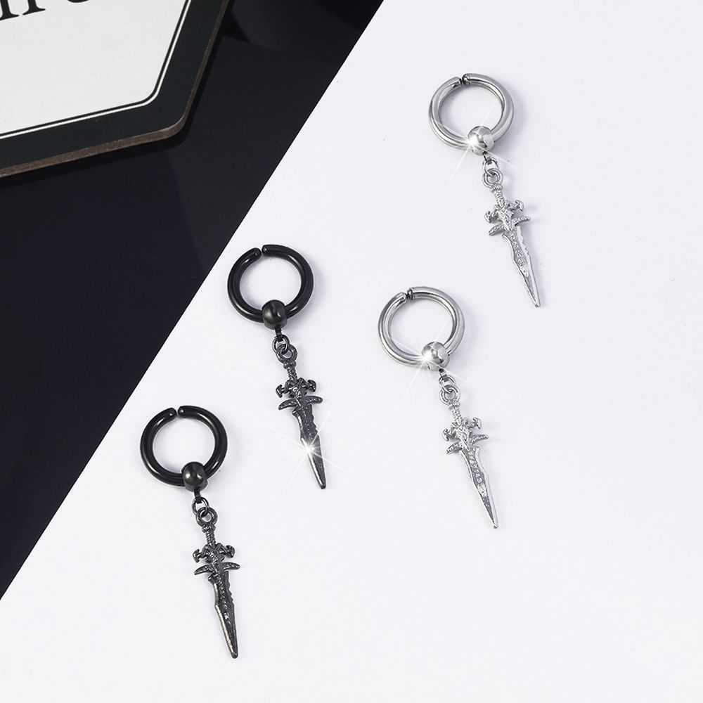 Black Silver Cross Stainless Steel Ear Cuff Korean Stud Earrings Men Ear Clips Clip On Earrings