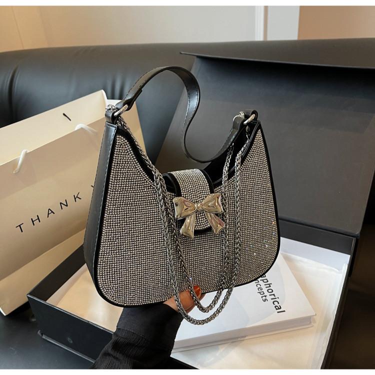 Chic Small Batch Crystal Chain Underarm Tote Bag 2024 New Spring Single Shoulder Crossbody Bag