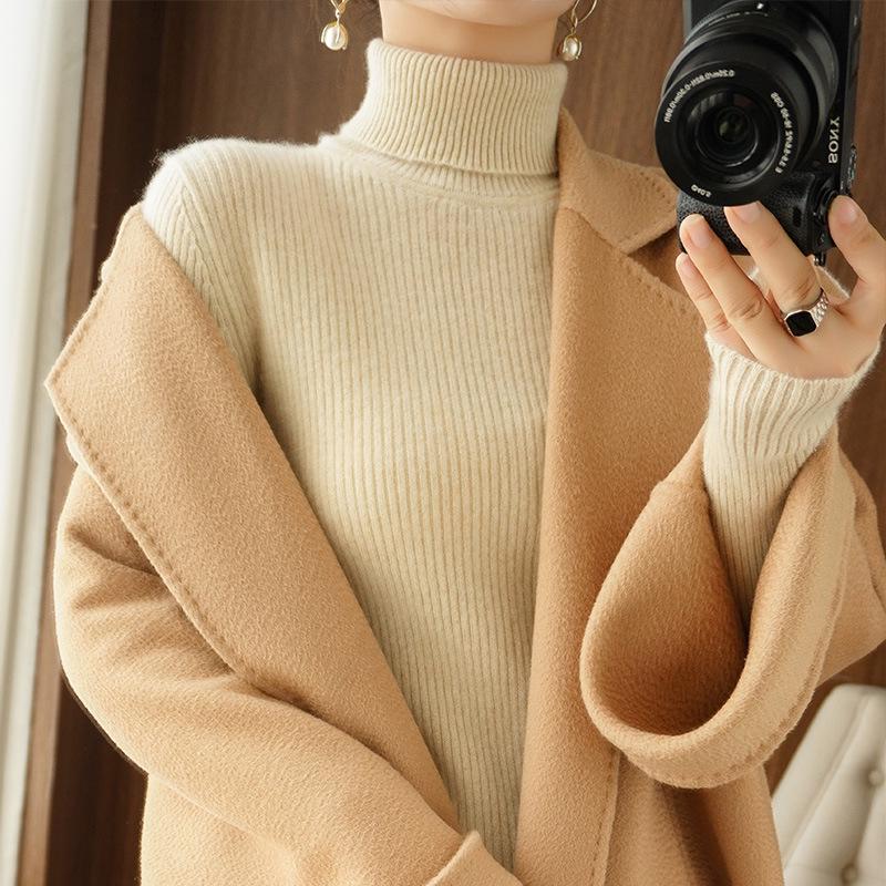 Women's Solid Color High Collar Long Sleeve Slim Fit Knit Sweater - Short & Warm for Autumn/Winter