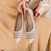 Spliced Mesh Breathable Rhinestone Heels Autumn New Round Toe Shallow Mouth Cover Foot Non-Slip Wear-Resistant Single Shoes