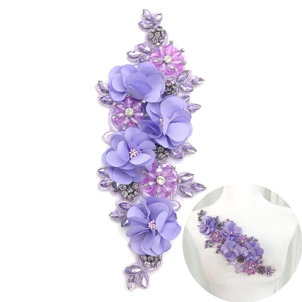 Fashion Diamond Crystal Studded Flower Patches Fabric Applique For Women Dress Waist Embellishment Decoration Sewing Accessories светло-фиолетовый