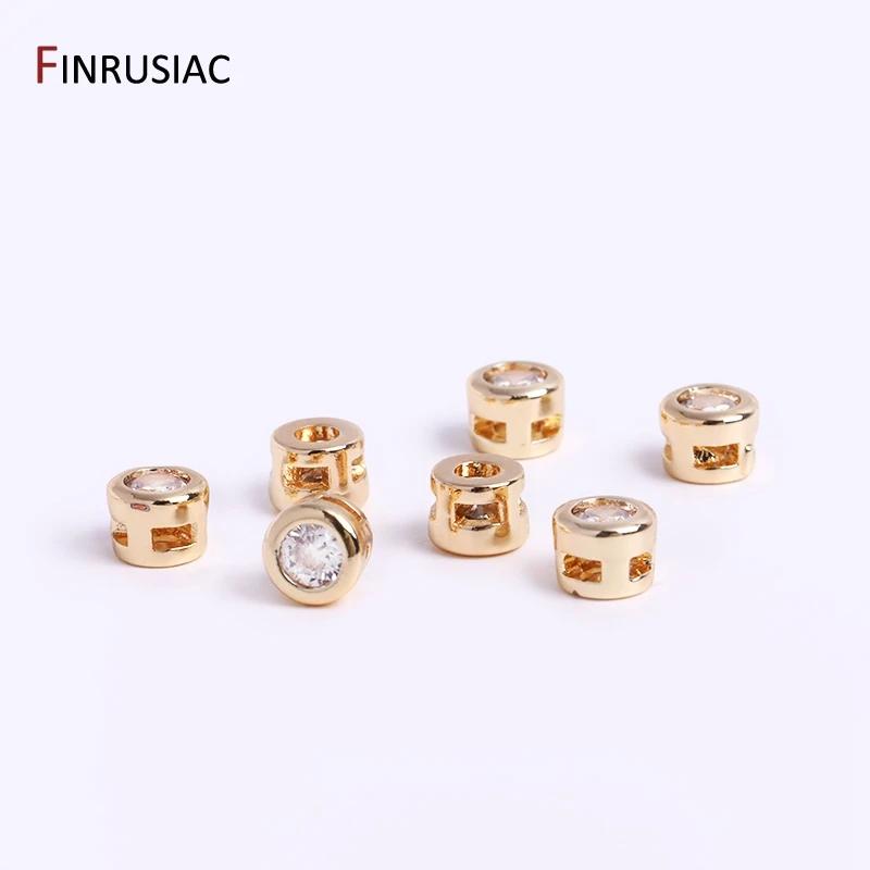 Trendy 14k Gold Plated Zircon 4.3*3.3mm Loose Beads Spacer Beads For DIY Bracelet Bead Jewelry Making Supplies Wholesale
