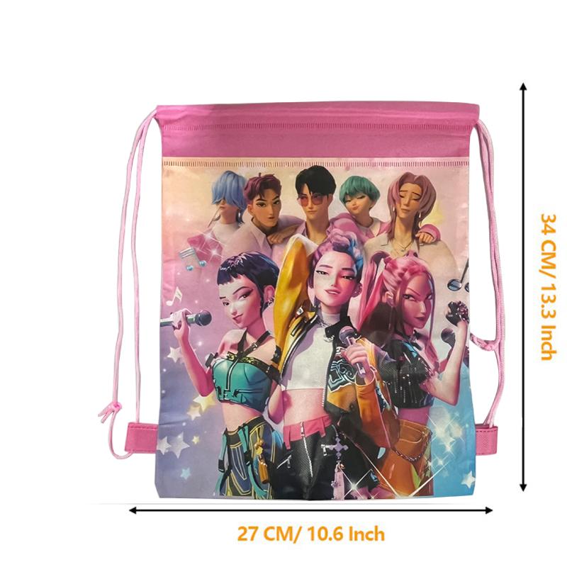 Netkaná taška se stahovací šňůrkou Dárková taška na narozeninovou oslavu pro dívky Úložná taška Fanoušci kapely s tématem Kpop Demon Hunter Potřeby pro baby shower