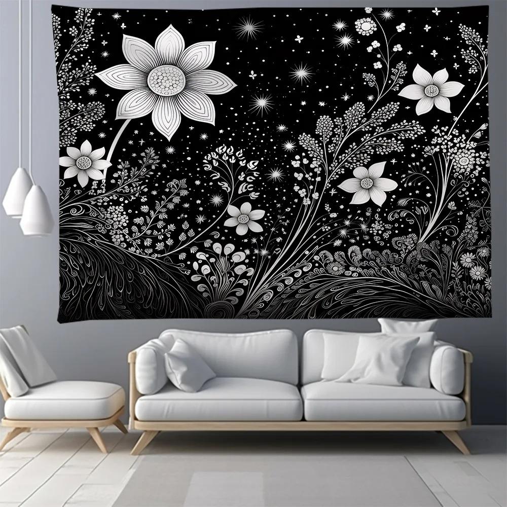 Black and White Tree Floral Pattern Bedroom Living Room Tapestry Home Wall Decoration Tapestry