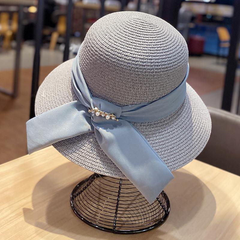 Women's Summer Straw Hat, Foldable Beach Hat, Face-shading Sun Hat, Pearl Bow Fisherman Hat, Sun Hat