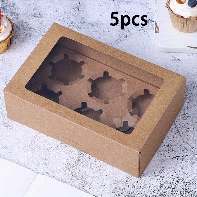 5PCS Paper Cupcake Packaging Boxes Transparent Window Containers Bread Boxes Pastry Racks Suitable for Cookies Snacks Desserts Daily Home Baking