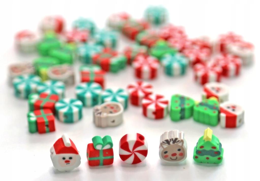 Polymer Beads Christmas Motifs, 1cm 48pcs