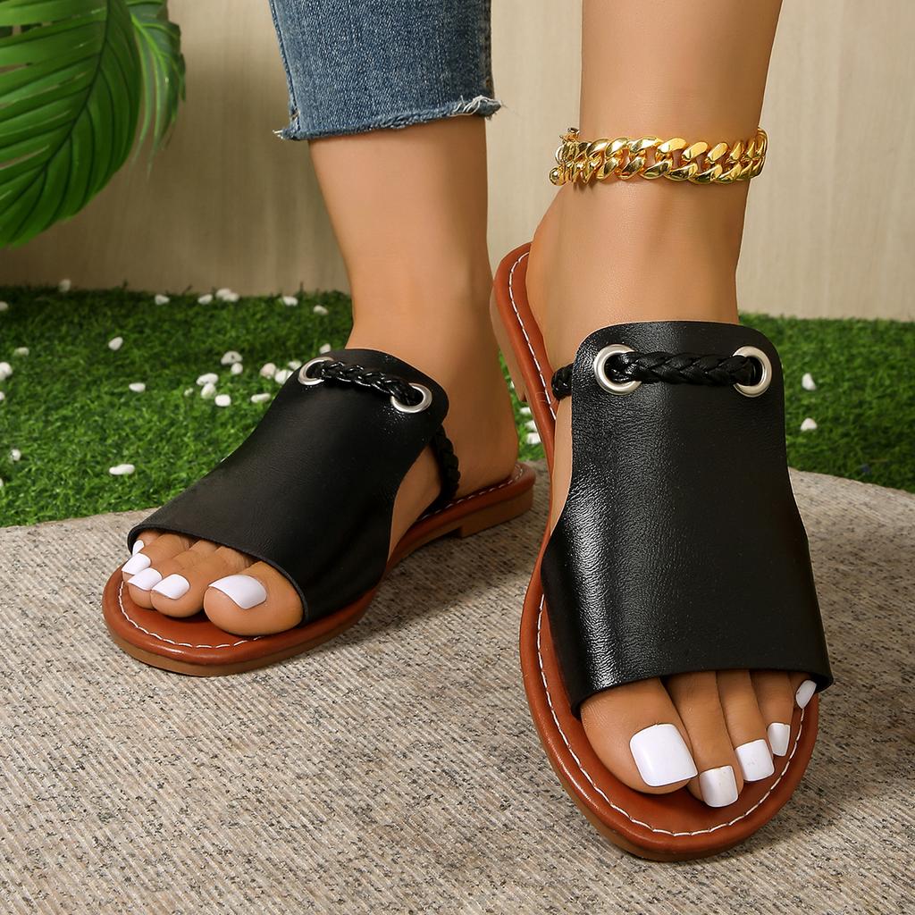 Mode Damen Hausschuhe Eckiger Kopf Kreuz Flache Sommer Sandalen Einfache Strandhausschuhe Mode Outdoor Leichte Schuhe Heim-Sandalen Damen