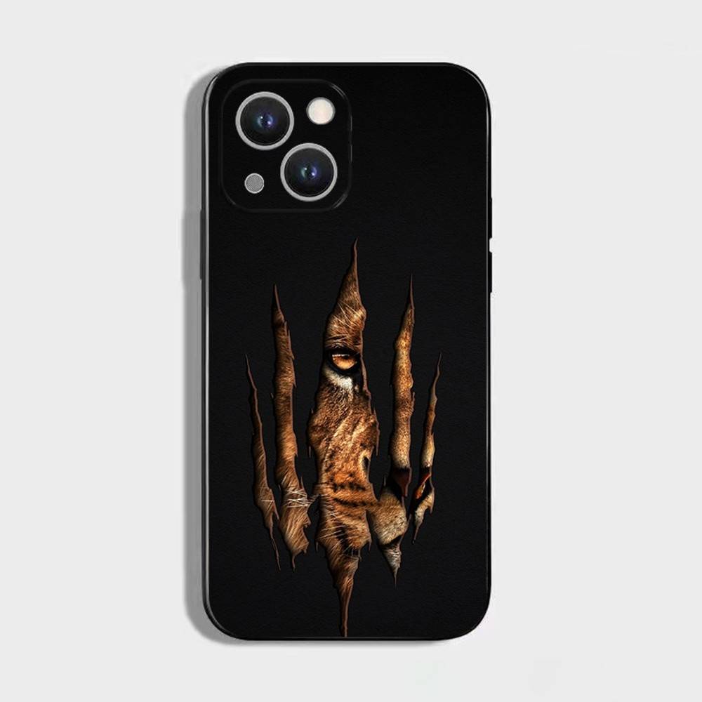 Animal Cover Tiger Lion Phone Case For iPhone 16,15,14,13,12,11 Plus,Pro Max,XS,X,XR,SE,Mini,8,7,Soft Silicone Black Cover