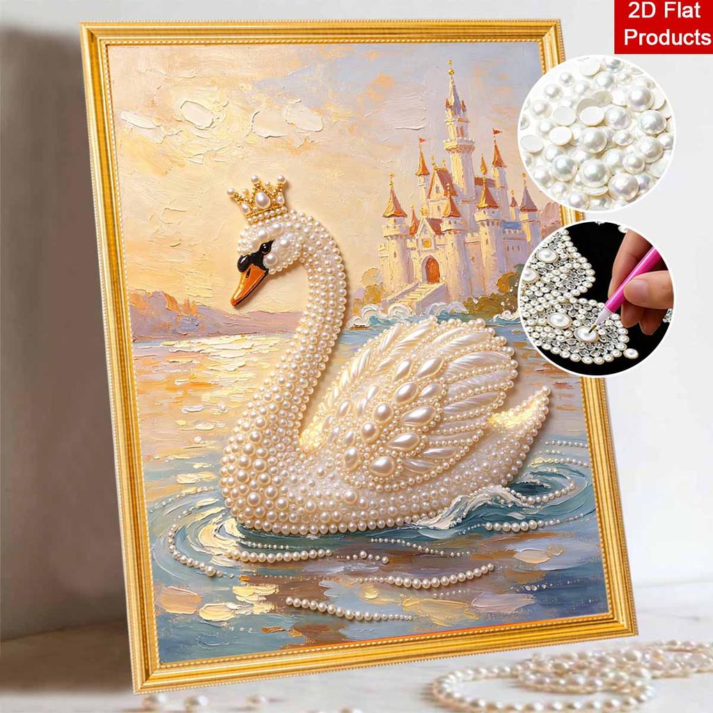 Frameless DIY Pearl Bead Painting Kit Swan Castle Pattern Creative Relaxing Craft Canvas Home Decor Adult Gift