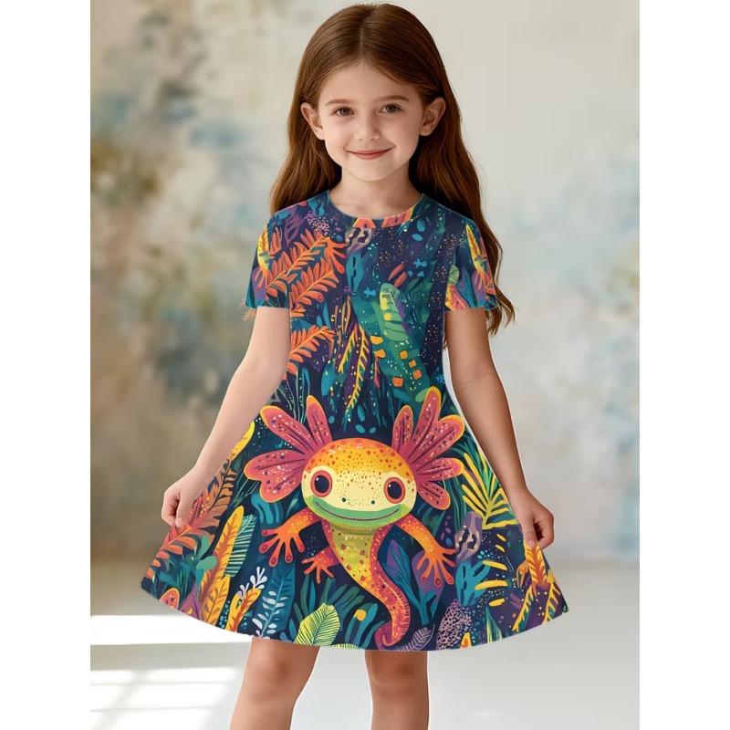 Girl Clothes Cute Cartoon Graphic Printed Girls' Princess Dress Summer Casual