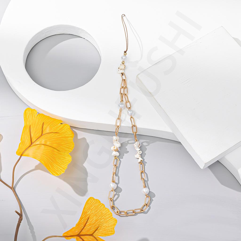 Ins Simple Style Fashionable Pearl Short Mobile Phone Chain, European and American Anti-lost Mobile Phone Rope Female Key Lanyard