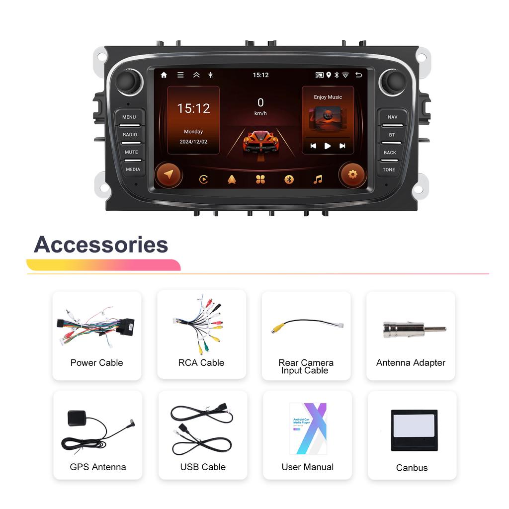 UZYJ9 Podofo 2+64GB Wireless Carplay AndroidAuto Car Radio Car Video Player GPS For Ford Focus Mondeo C-MAx S-MAX Galaxy Il Kuga