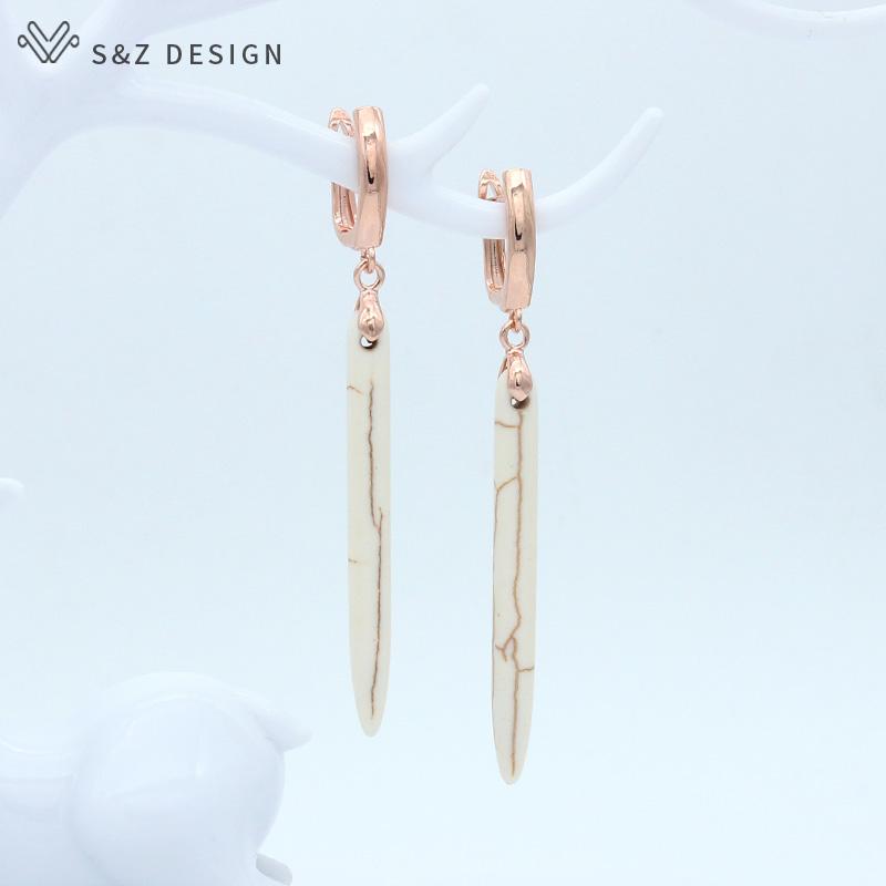 Vintage Long Synthetic Turquoises Drop Earrings Jewelry Sets For Women Rose Gold Color Pendant Necklace Gift
