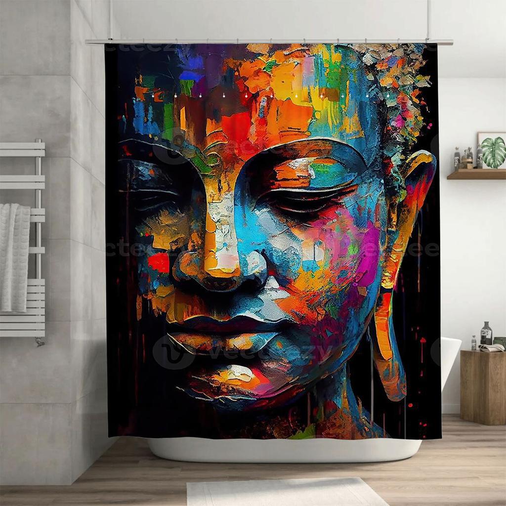 Colorful Abstract Face Art Waterproof Shower Curtain Heat Resistant Machine Washable Non-Transparent 180x180cm