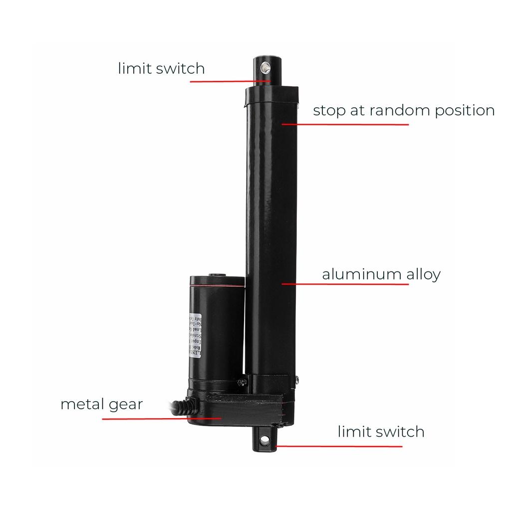 IP54 1500N Lineer Aktüatör 50mm 100mm 150mm 200mm 250mm İnme Lineer Tahrik Elektrik Motoru Lineer Motor Kontrolü DC 12V