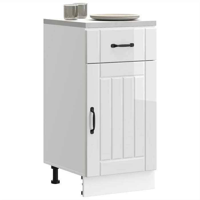 VidaXL Armoire de cuisine Lucca blanc brillant bois ingénierie, meuble d'évier, meuble de cuisine avec tiroir, meuble de 853709