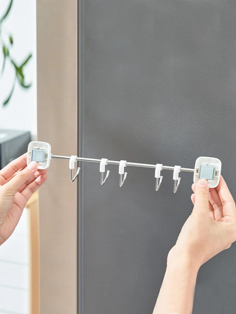 Kitchen Hook Rack Punch-Free Storage Wall Hanging Rod Magnetic Holder Kitchenware Supplies Rack Row Hook-Type Storage Rack