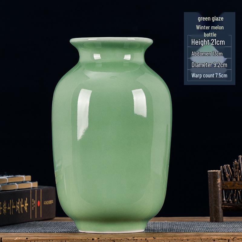 Green Glaze Antique Chinese-style Jingdezhen Ceramic Vase for Flower Arrangement and Home Decoration