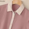ZANZEA Women Splice Turn Down Collar Casual Short Sleeve Shirt Dress