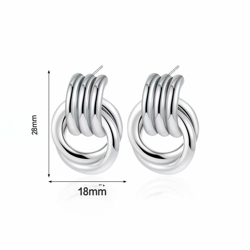 European-American Geometric Twist Circle Earrings – Stylish, Multi-layered, and Versatile